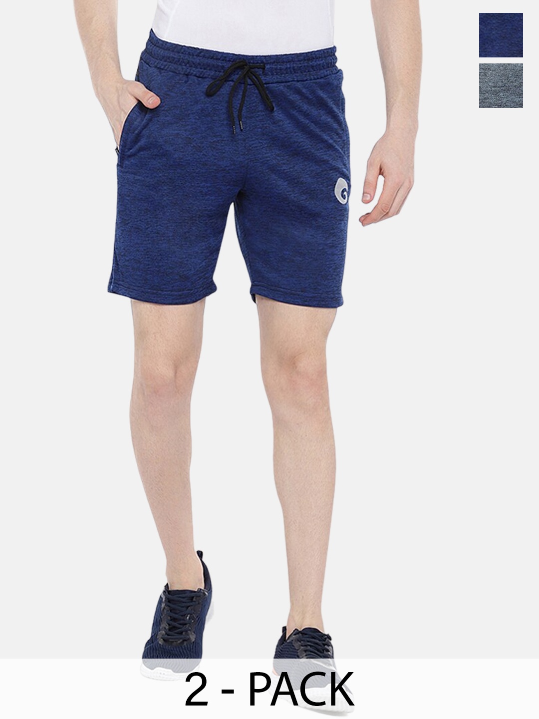 

Omtex Men Pack Of 2 Mid-Rise Sports Shorts, Navy blue