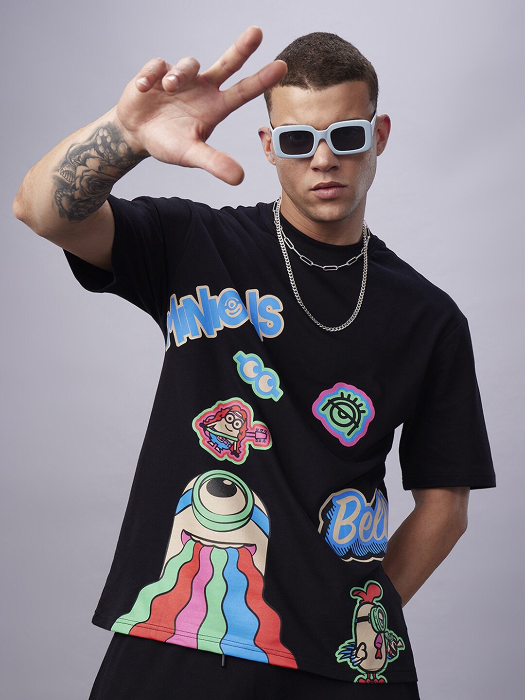

Bewakoof Oversized Graphic Printed Pure Cotton T-shirt, Black