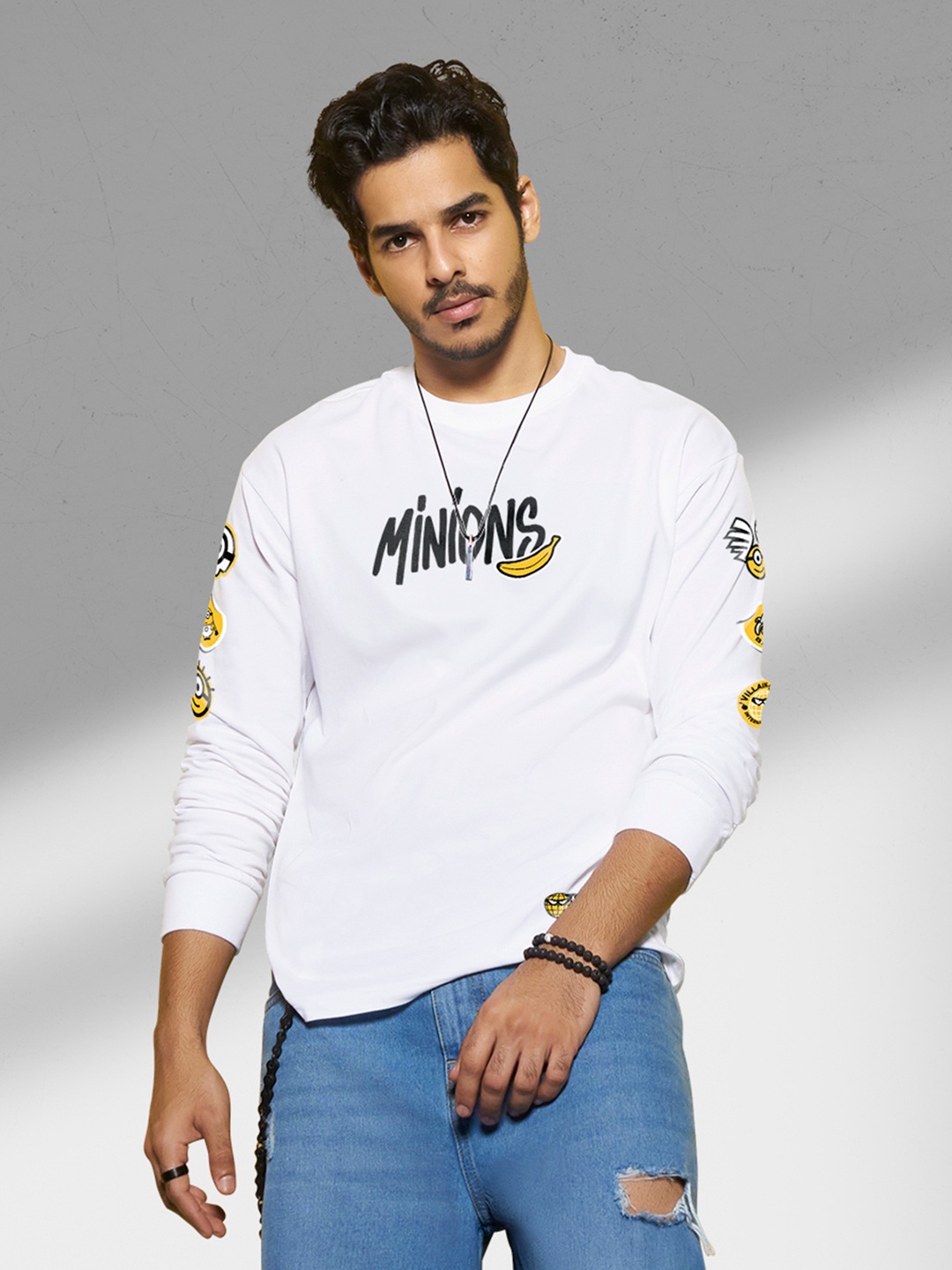 Bewakoof Oversized Typography Printed Pure Cotton T-shirt, White