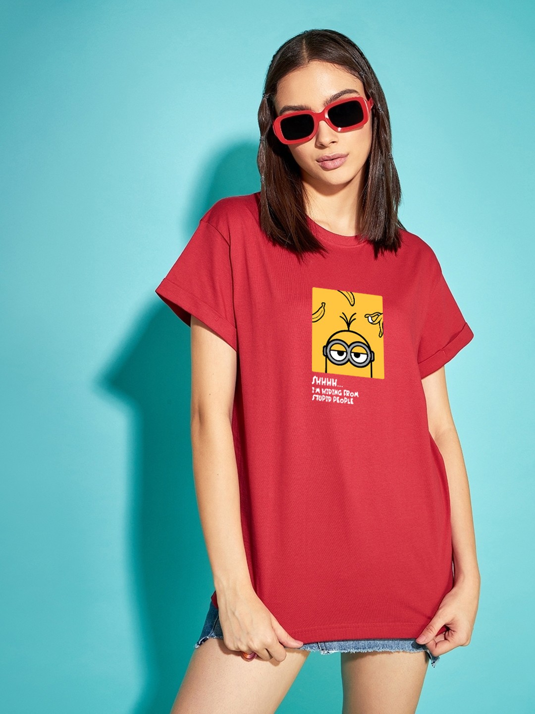 

Bewakoof Minions Printed Pure Cotton Relaxed Fit T-shirt, Red
