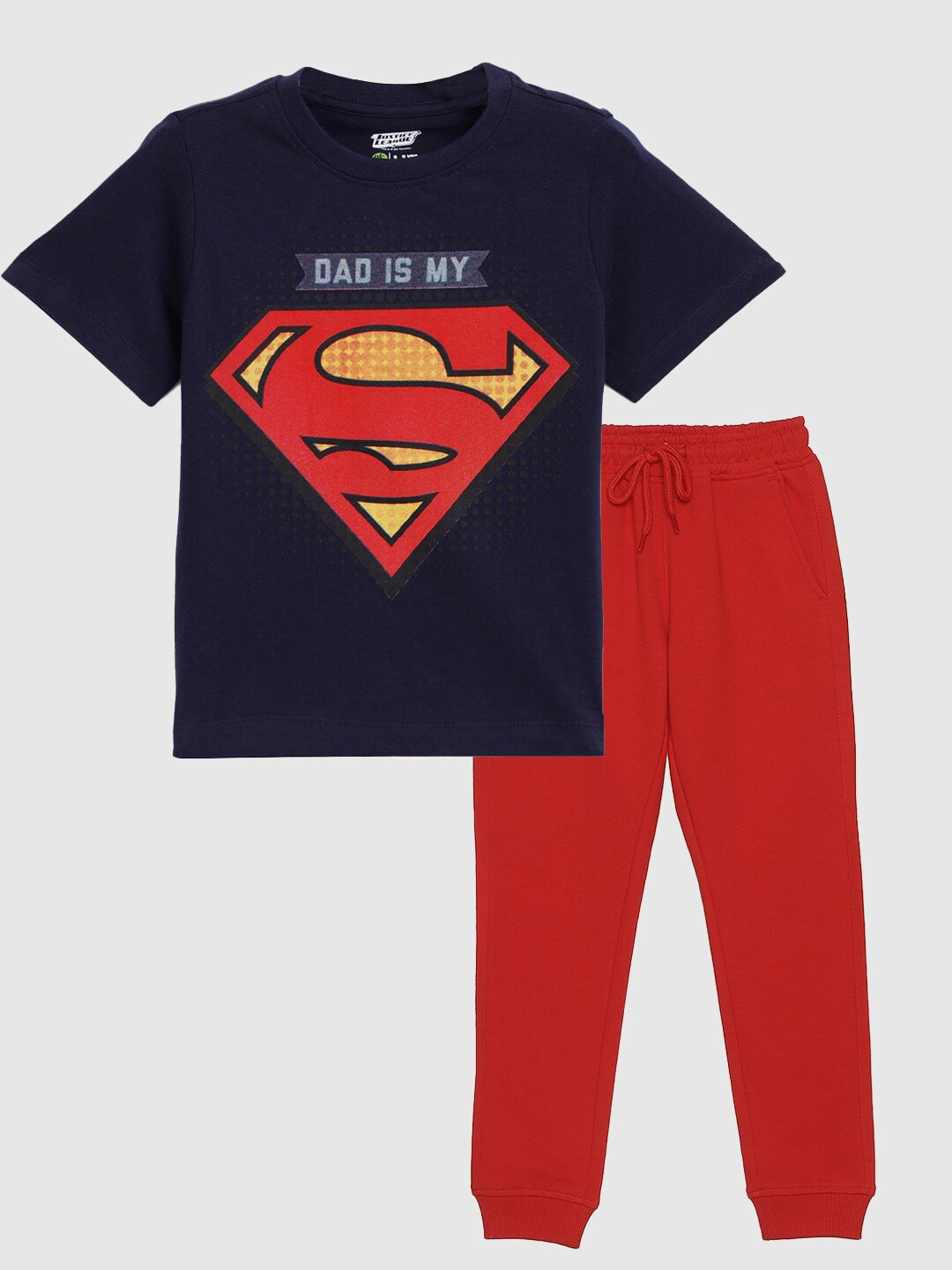 

YK Justice League Boys Superman Printed T-shirt with Joggers, Navy blue