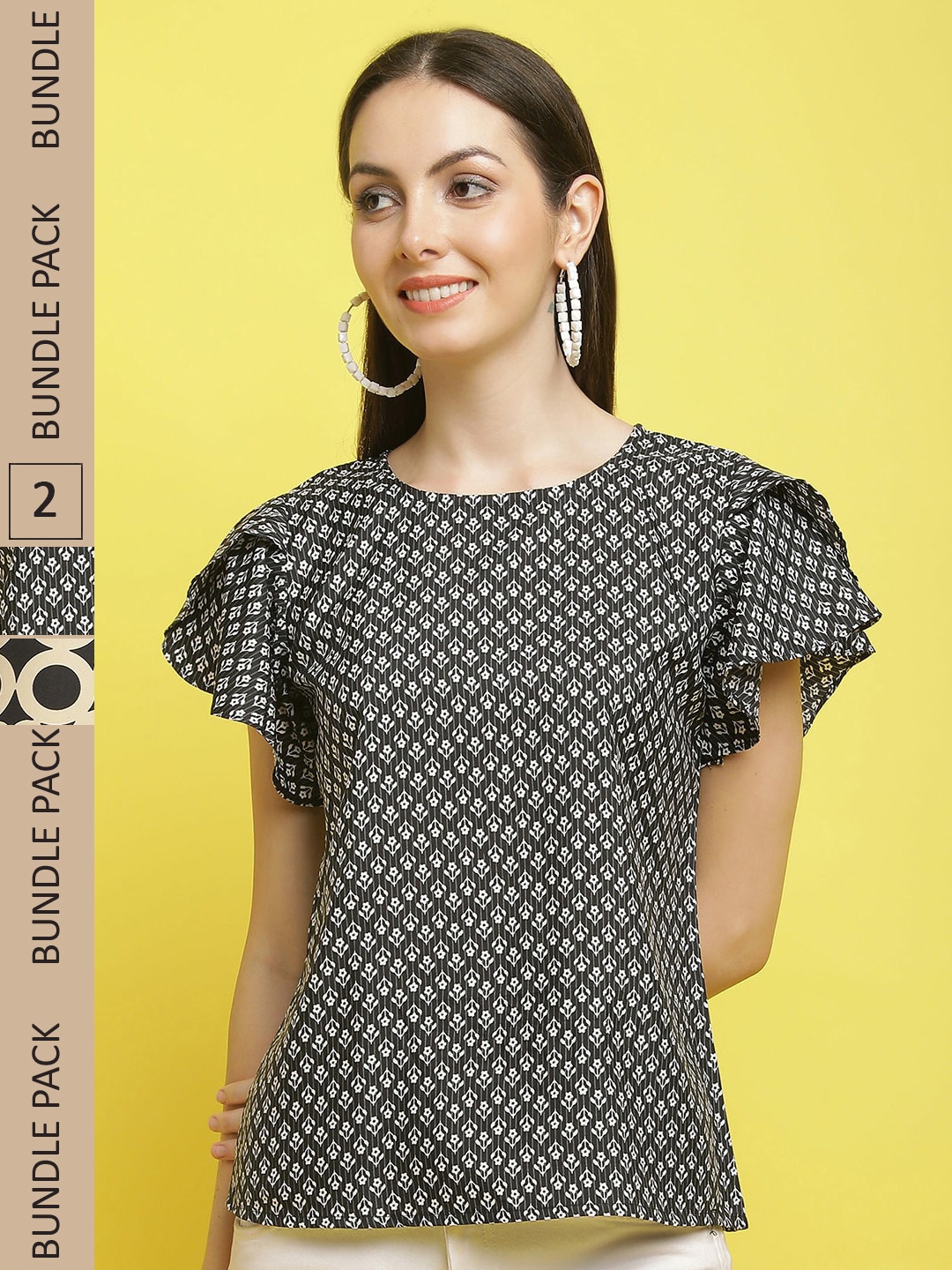 

Poshyaa Pack Of 2 Geometric Printed Top, Black