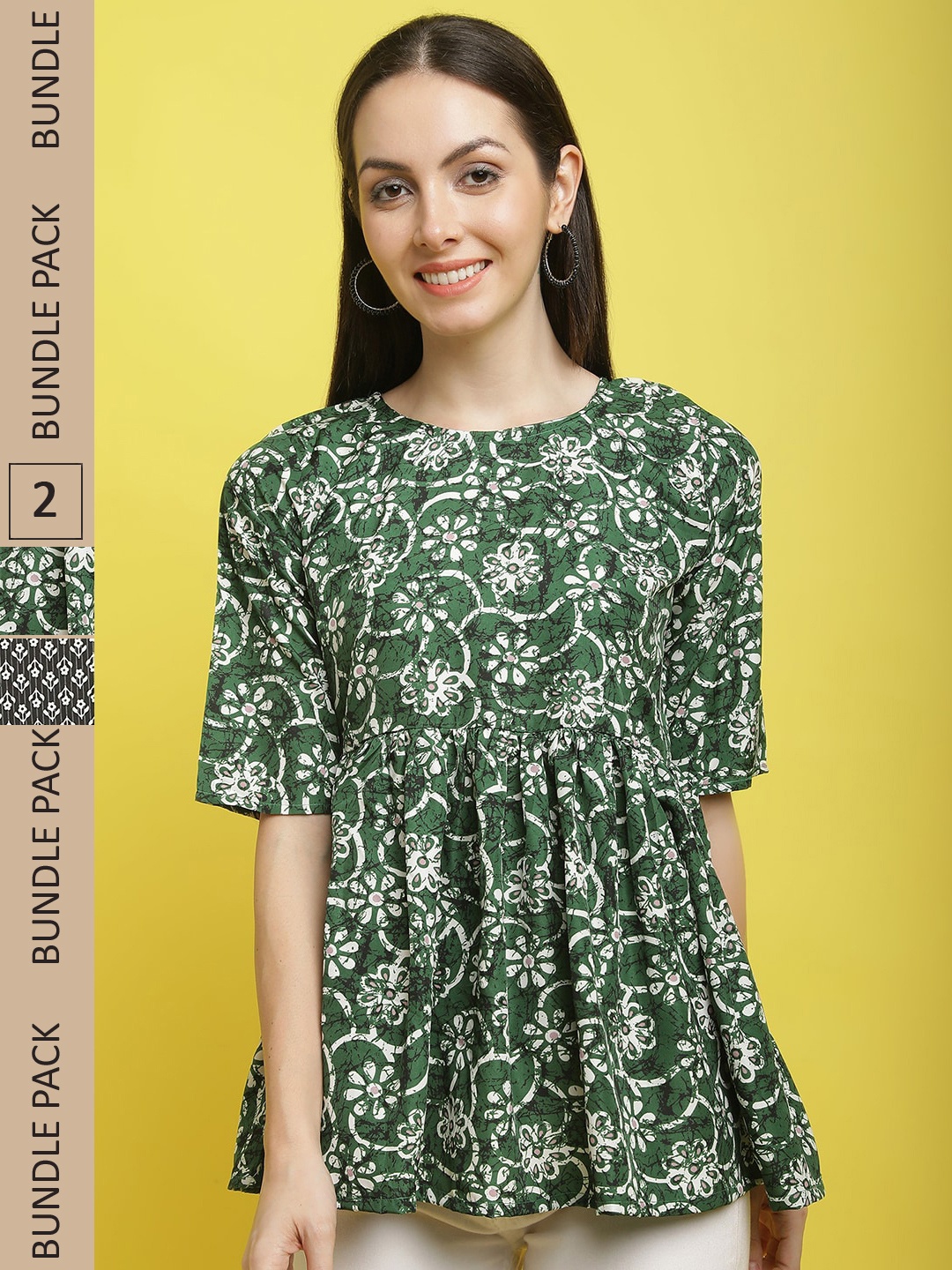 

Poshyaa Pack Of 2 Floral Printed Top, Green