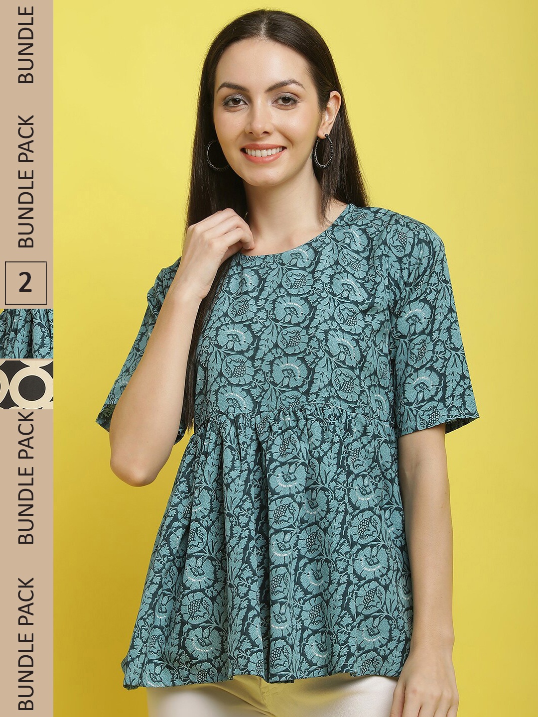 

Poshyaa Pack Of 2 Geometric Printed Top, Green