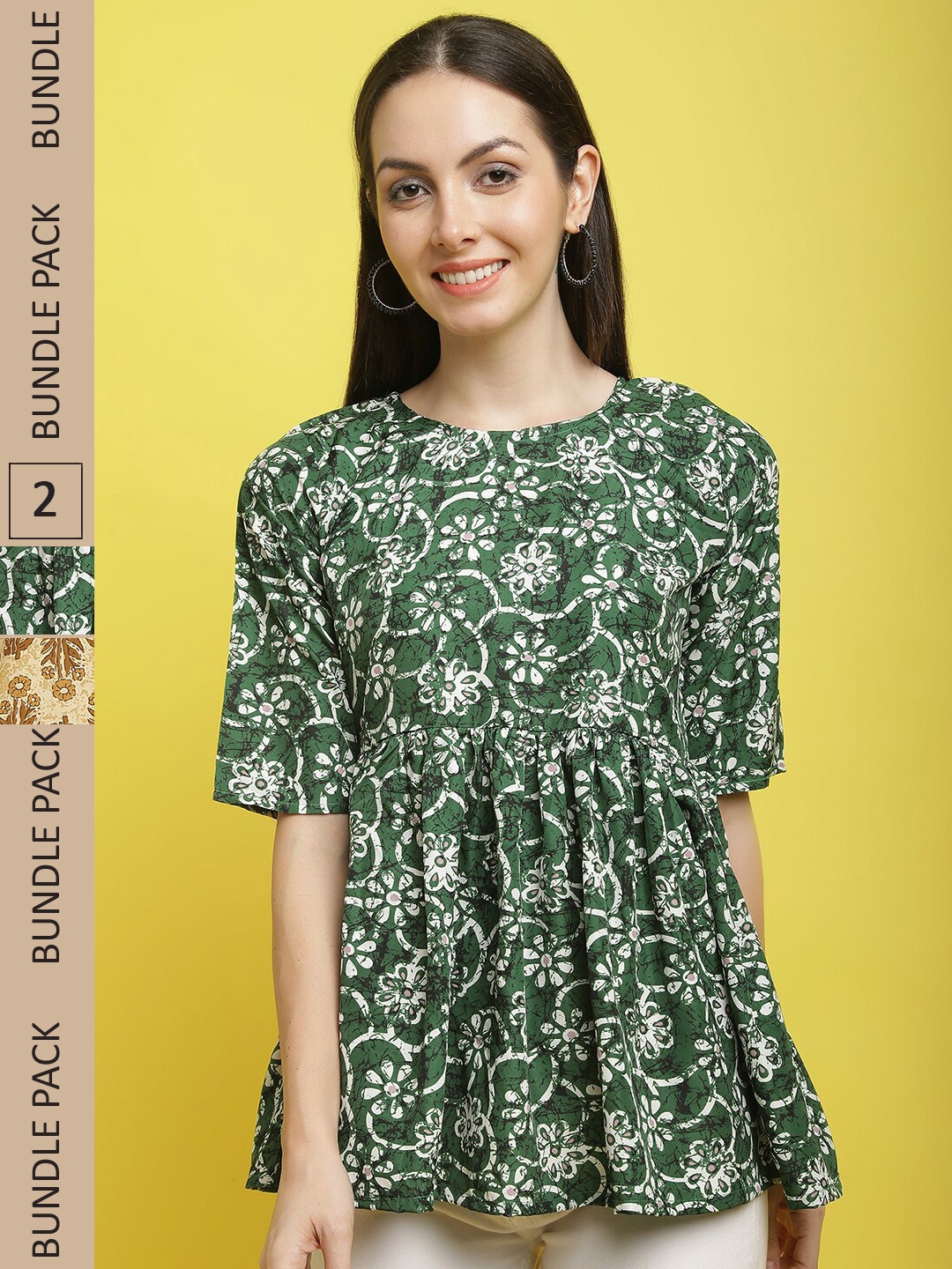 

Poshyaa Pack Of 2 Floral Printed Top, Green