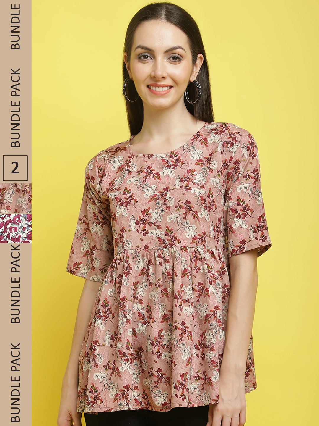 

Poshyaa Pack Of 2 Floral Printed Top, Pink
