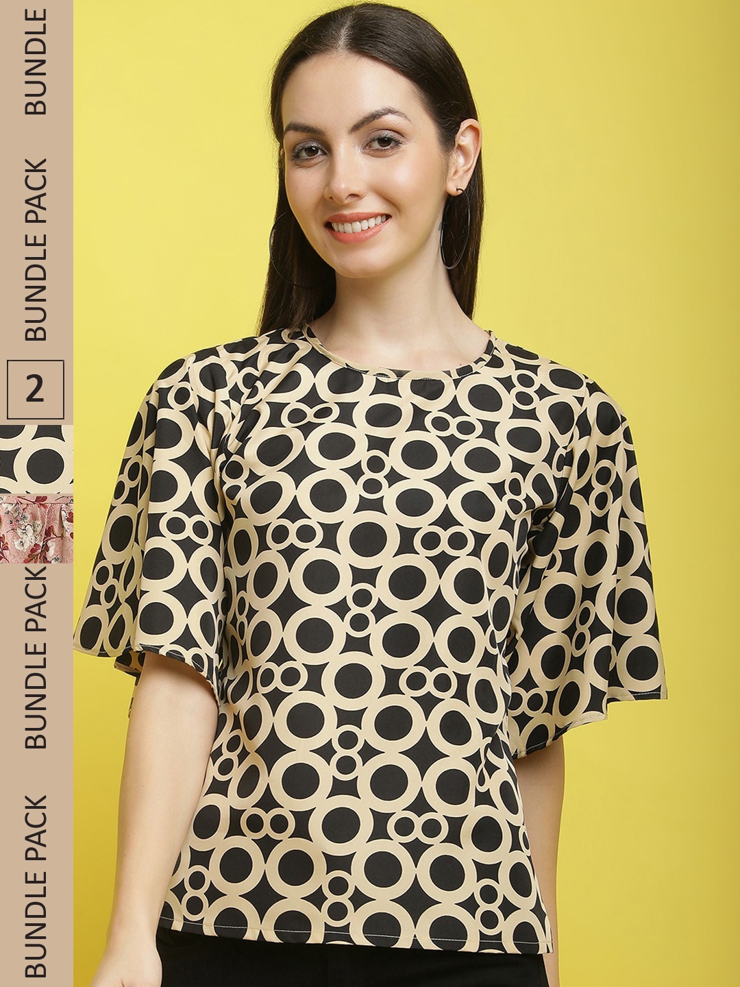 

Poshyaa Pack Of 2 Floral Printed Top, Yellow