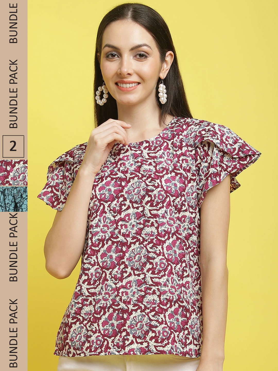 

Poshyaa Pack Of 2 Floral Printed Top, Maroon