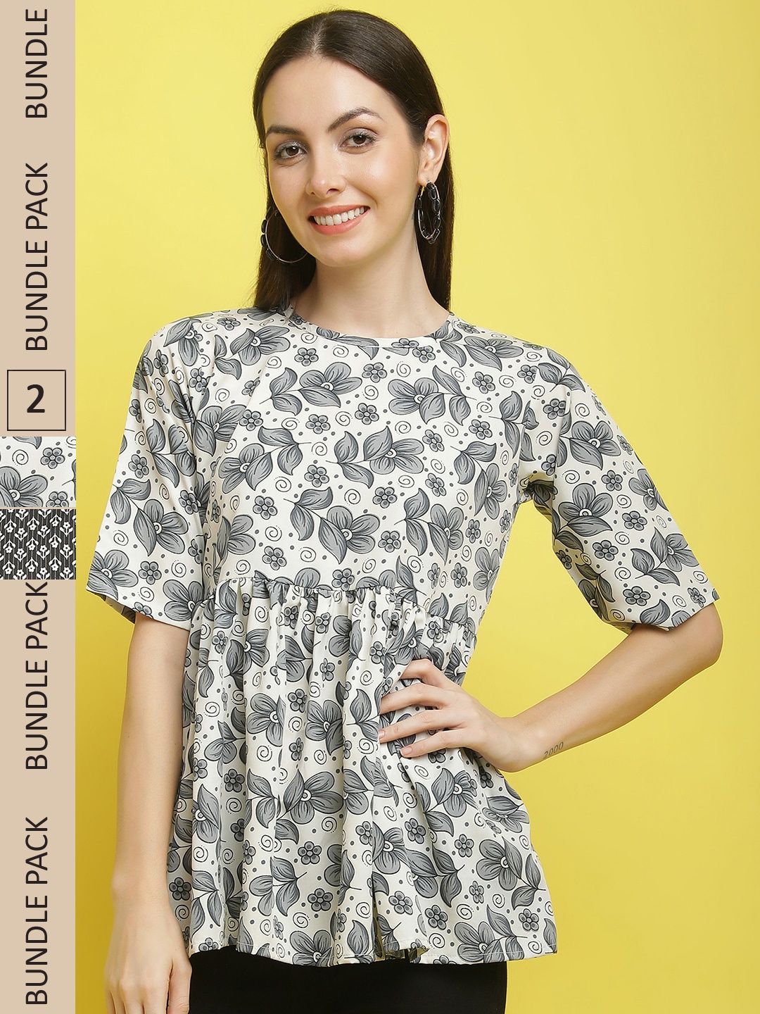 

Poshyaa Pack of 2 Floral Printed Empire Tops, White