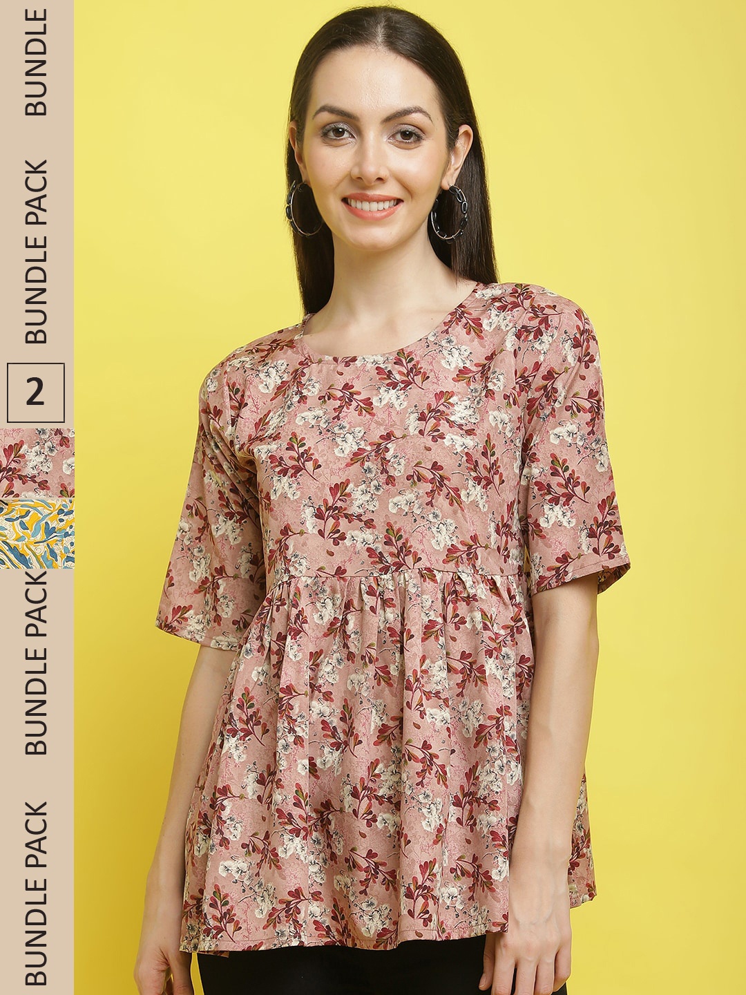 

Poshyaa Pack of 2 Floral Printed Empire Tops, Pink