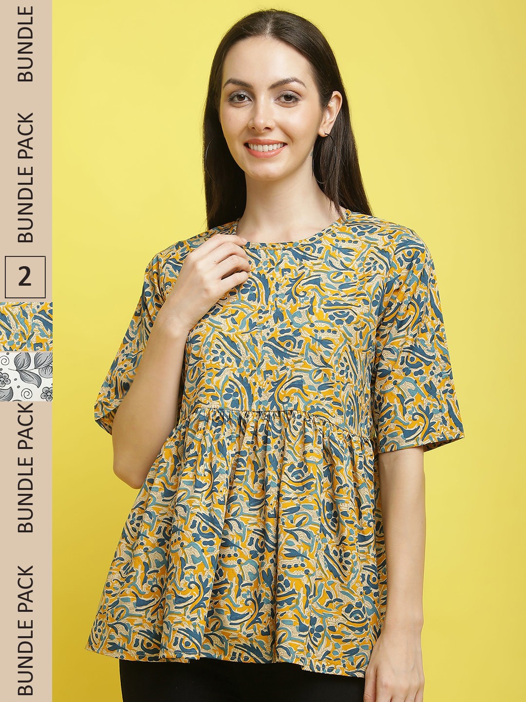 

Poshyaa Pack Of 2 Floral Printed Top, Yellow