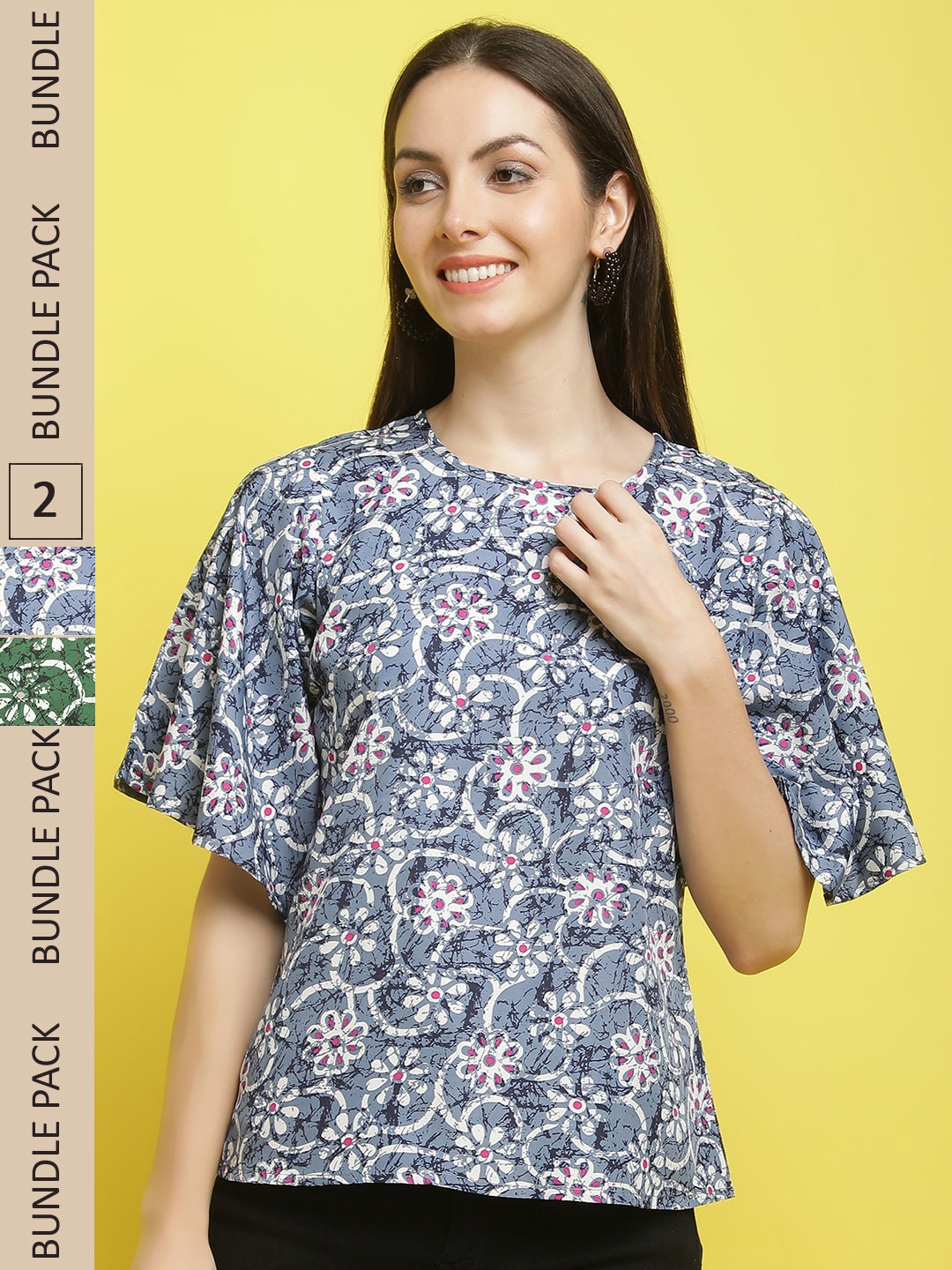 

Poshyaa Pack Of 2 Ethnic Motifs Printed Top, Grey