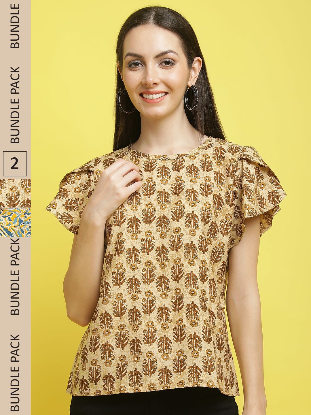 

Poshyaa Pack Of 2 Floral Printed Top, Beige