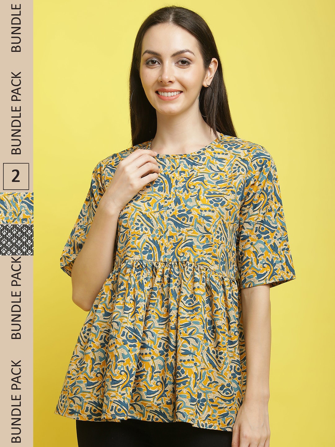 

Poshyaa Pack Of 2 Floral Printed Top, Yellow