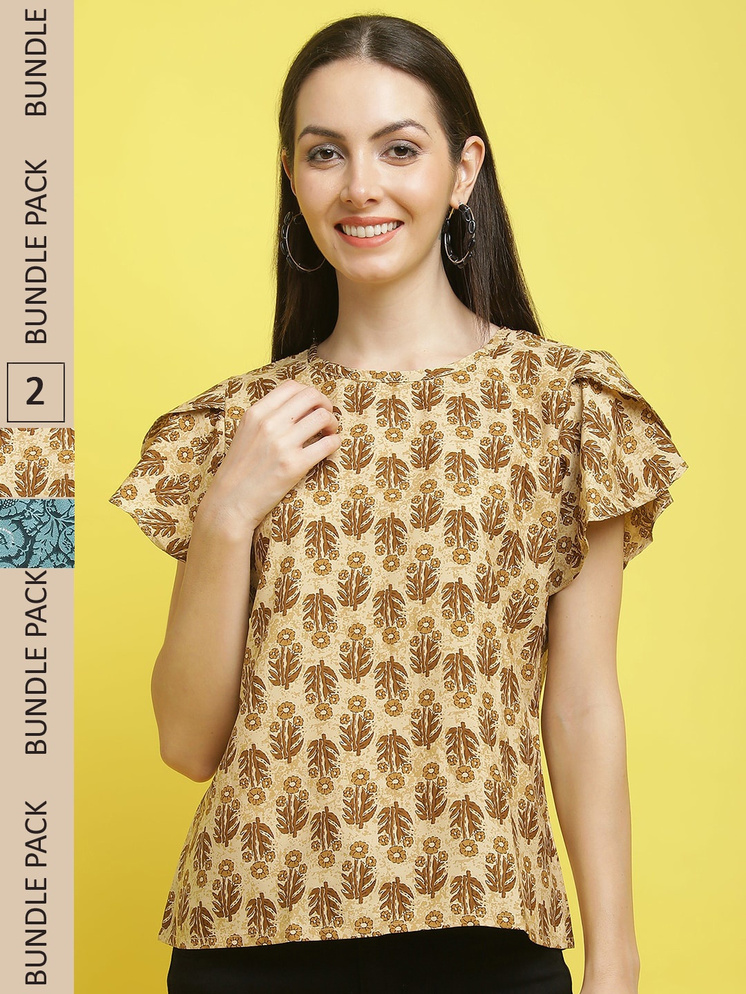 

Poshyaa Pack Of 2 Floral Printed Top, Beige