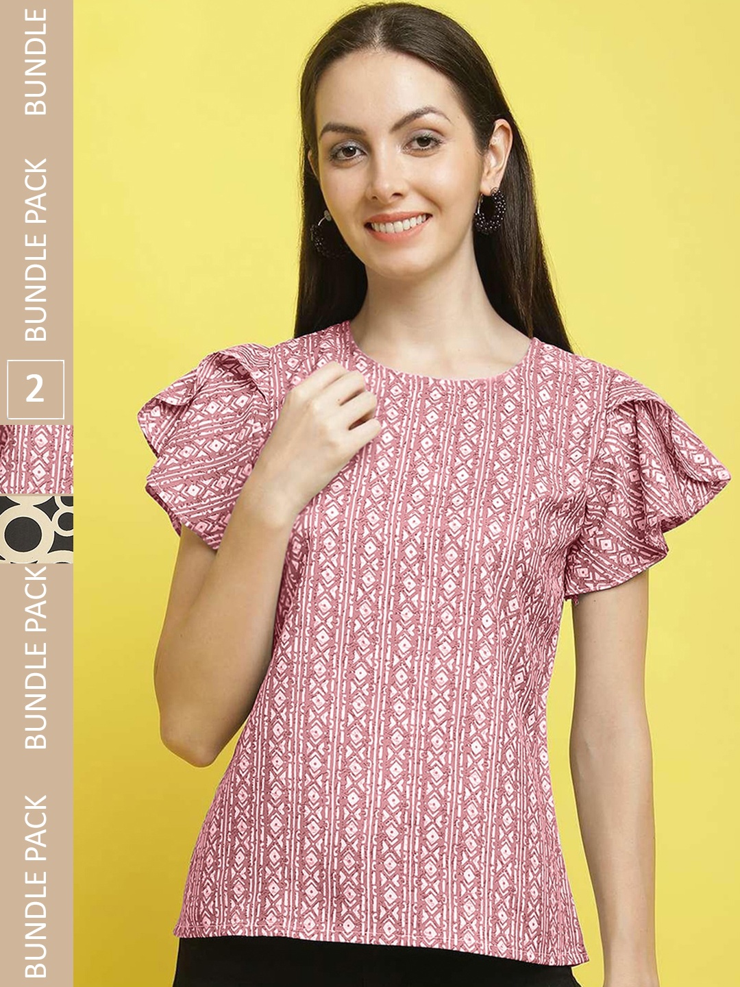 

Poshyaa Pack Of 2 Printed Flared Sleeve Top, Mauve