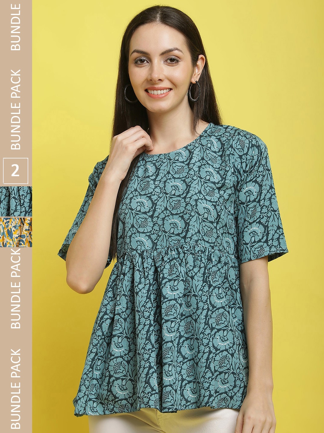 

Poshyaa Pack Of 2 Printed Top, Green