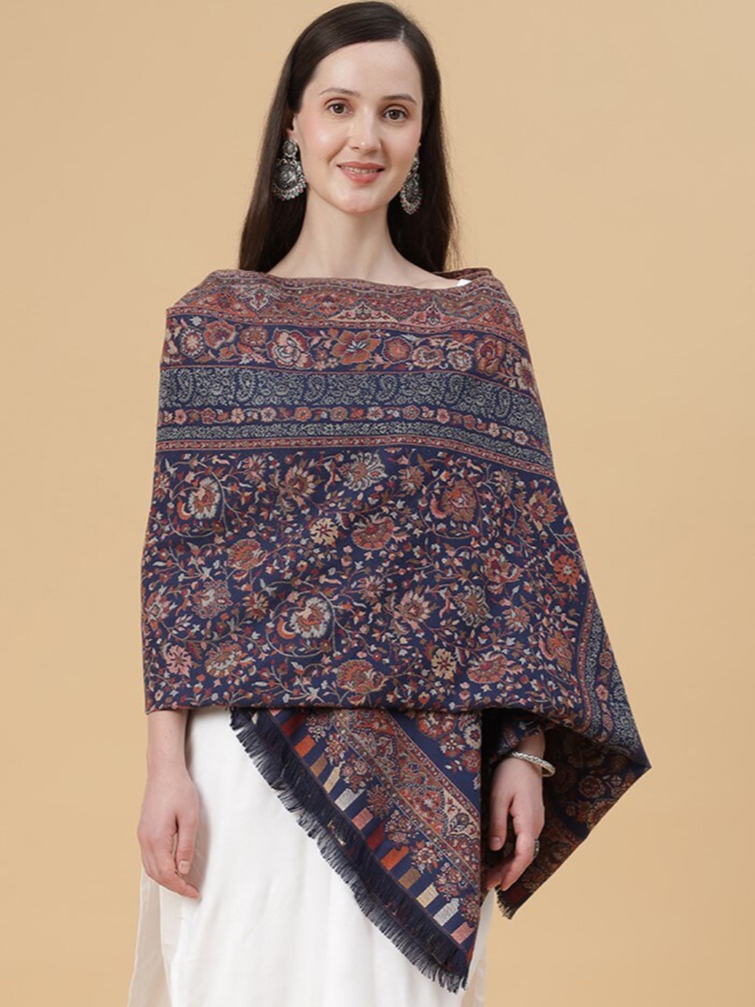 

Zamour Floral Woven-Design Shawl, Blue