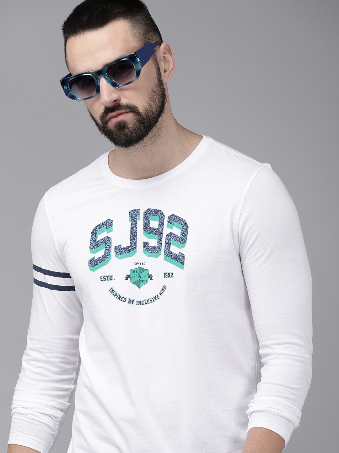 

SPYKAR Brand Logo Printed Slim Fit Casual T-shirt, White