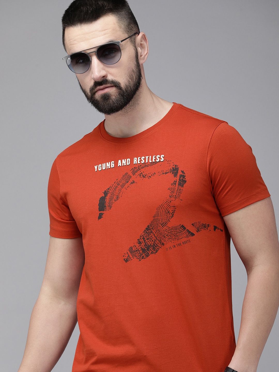 

SPYKAR Brand Logo Printed Slim Fit Casual T-shirt, Orange