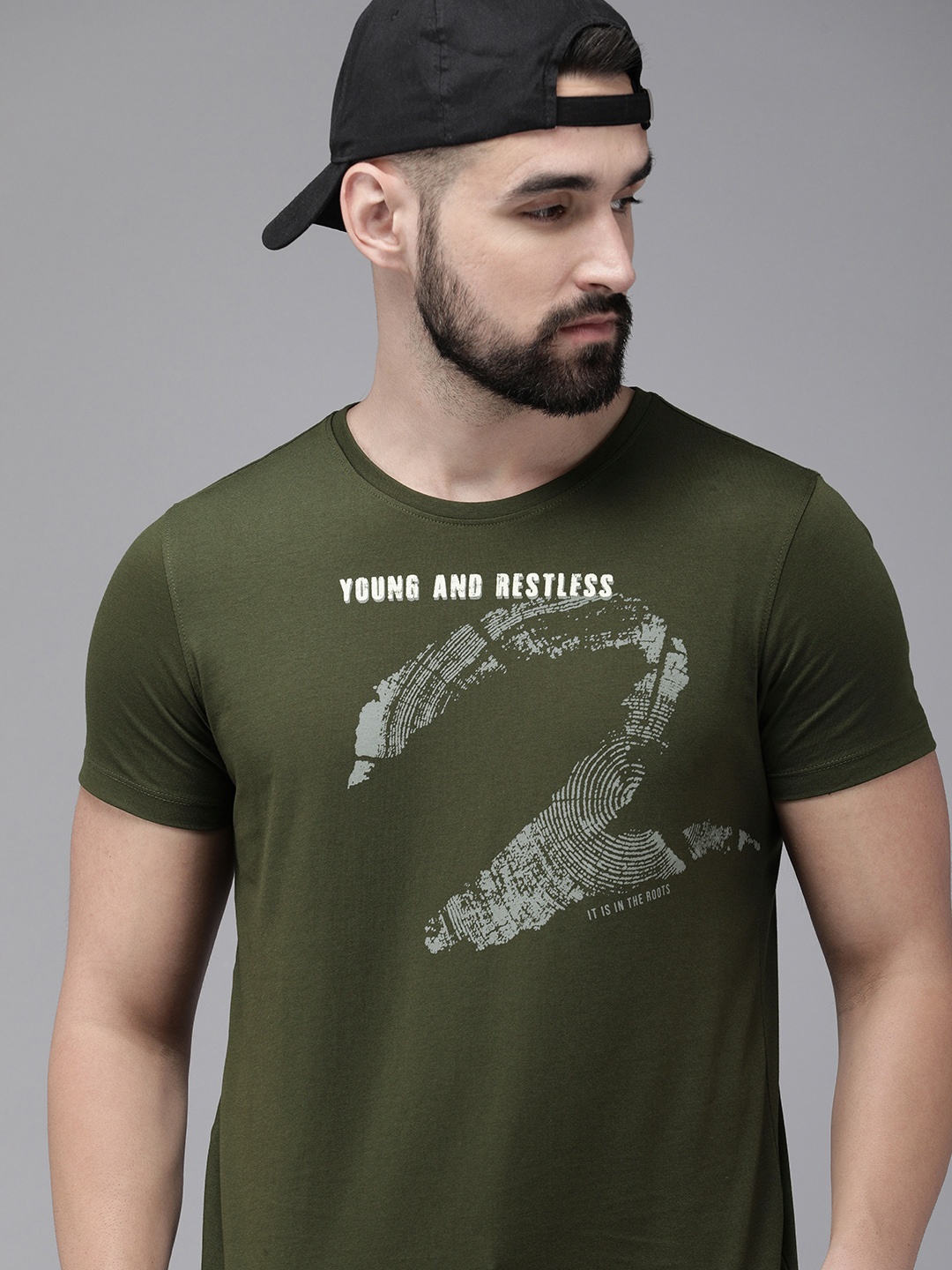 

SPYKAR Brand Logo Printed Slim Fit Casual T-shirt, Olive