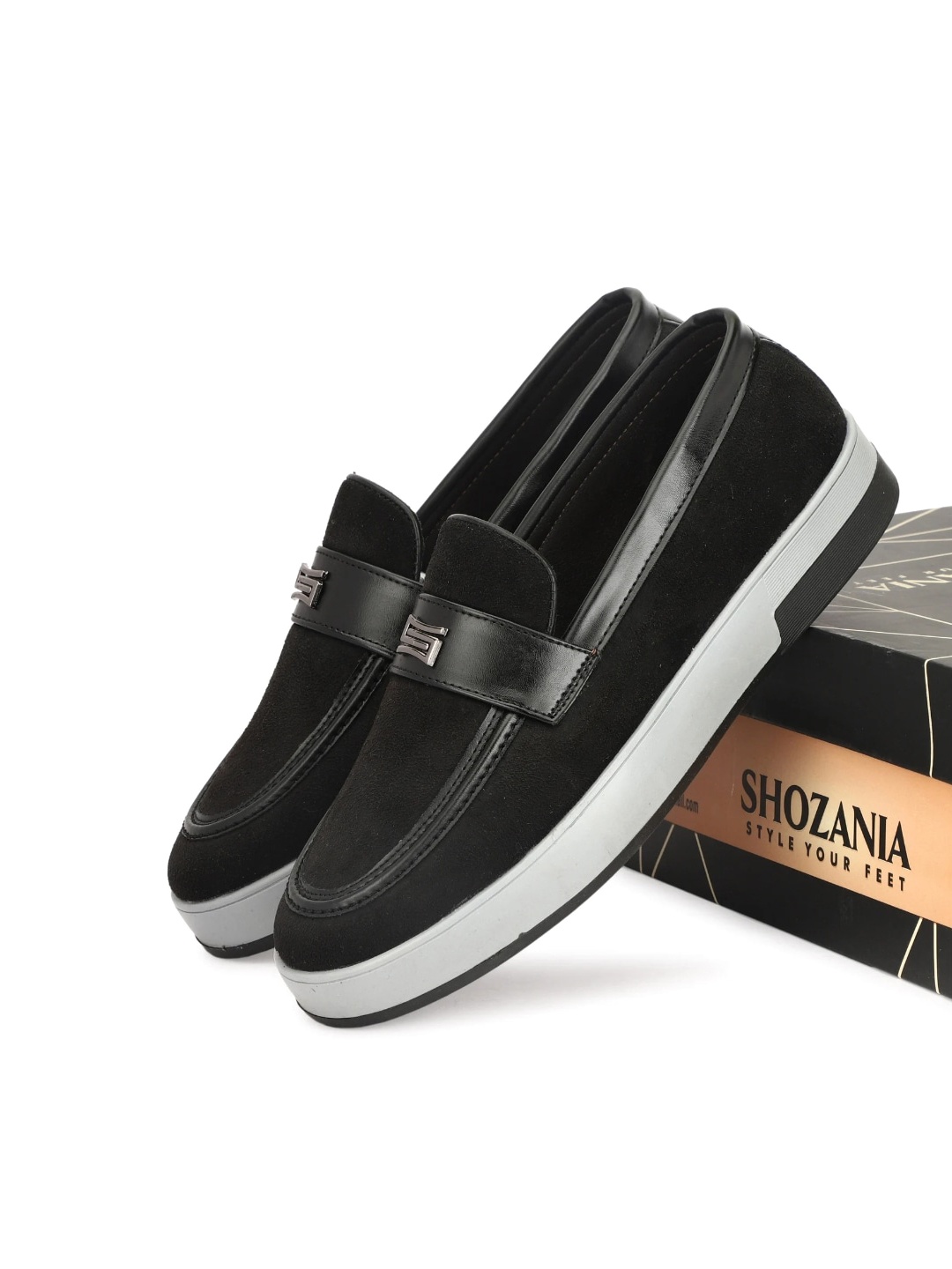

SHOZANIA Men Embellished Suede Comfort Insole Loafers, Black