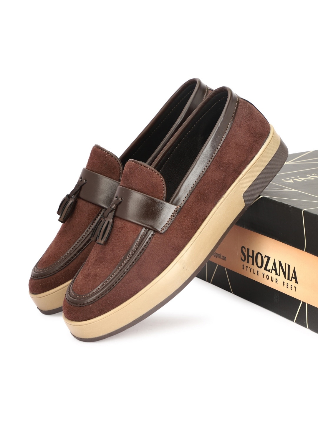 

SHOZANIA Men Embellished Suede Comfort Insole Tassel Loafers, Brown