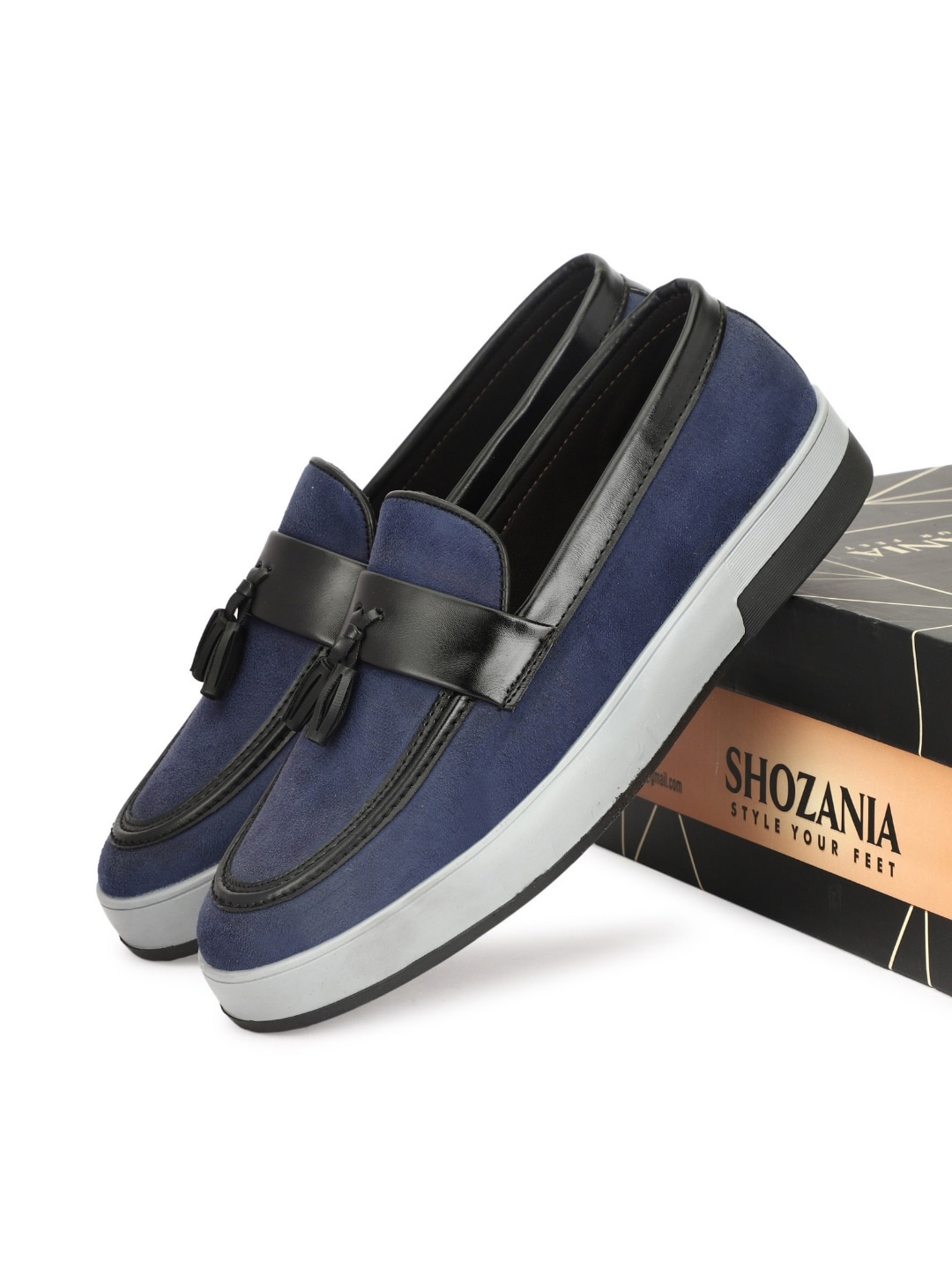 

SHOZANIA Men Embellished Suede Comfort Insole Tassel Loafers, Navy blue