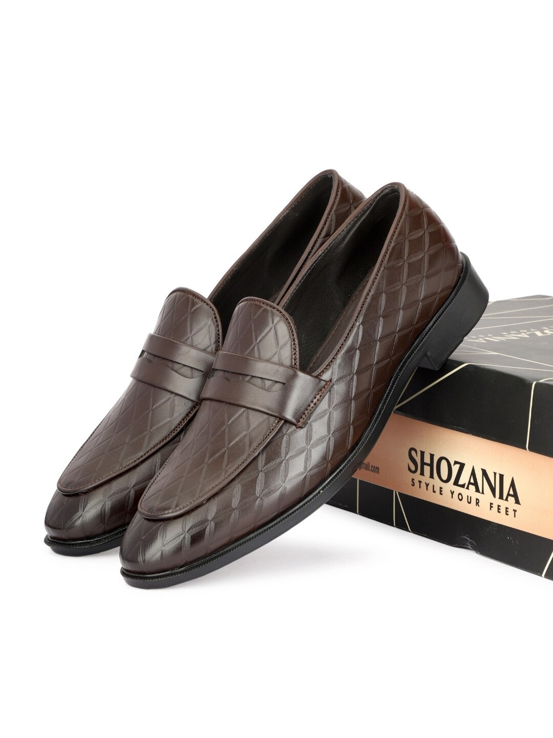

SHOZANIA Men Leather Formal Penny Loafers, Brown
