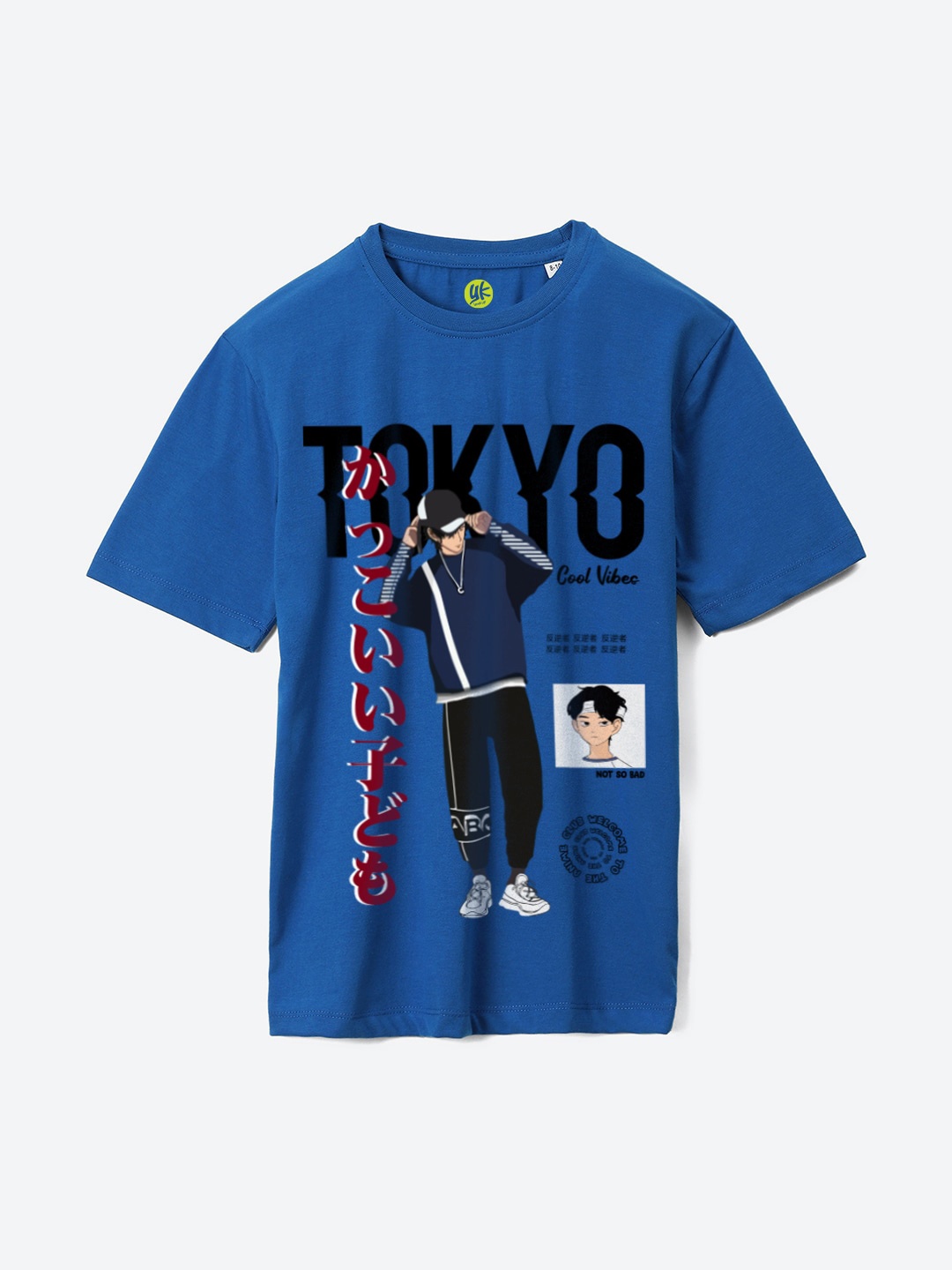 

YK Boys Typography Printed Pure Cotton Oversized Fit Casual T-shirt, Blue