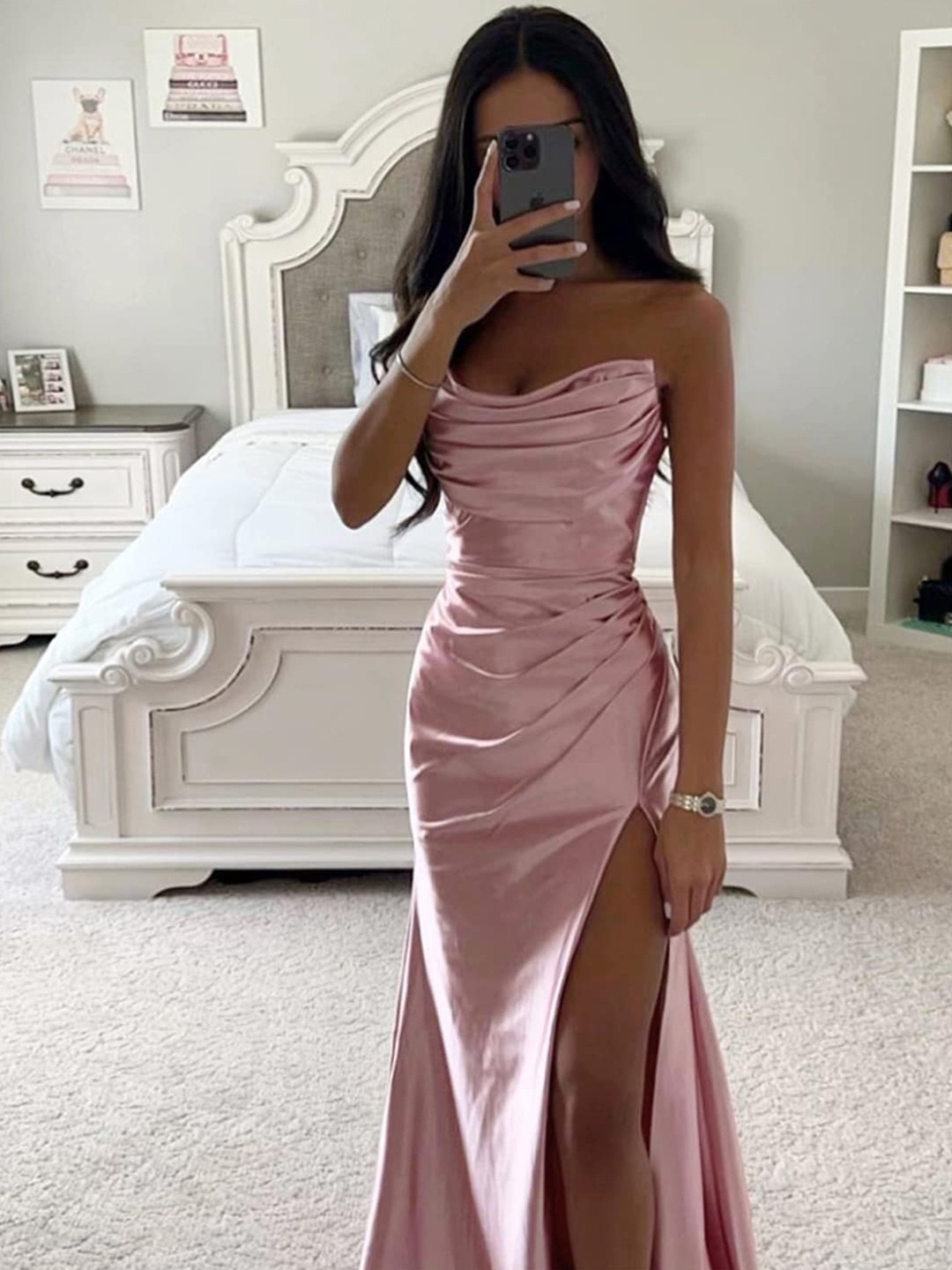 

StyleCast Off-Shoulder Side Slit Maxi Dress, Pink