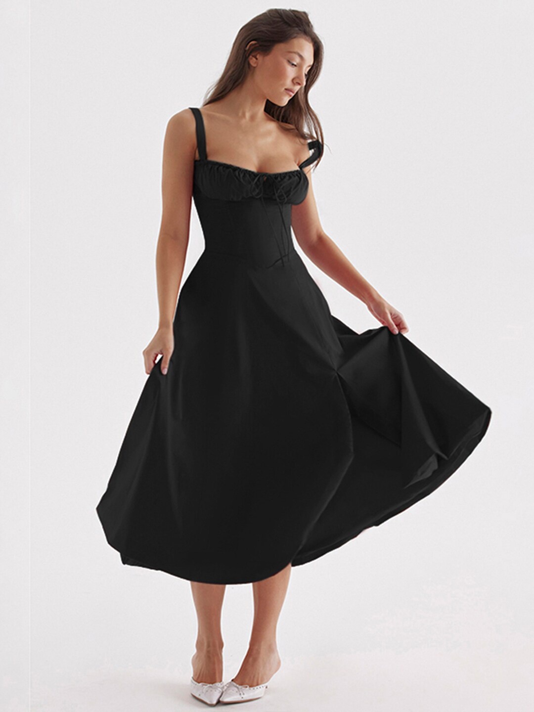 

StyleCast Black Shoulder Straps Midi Fit & Flare Dress