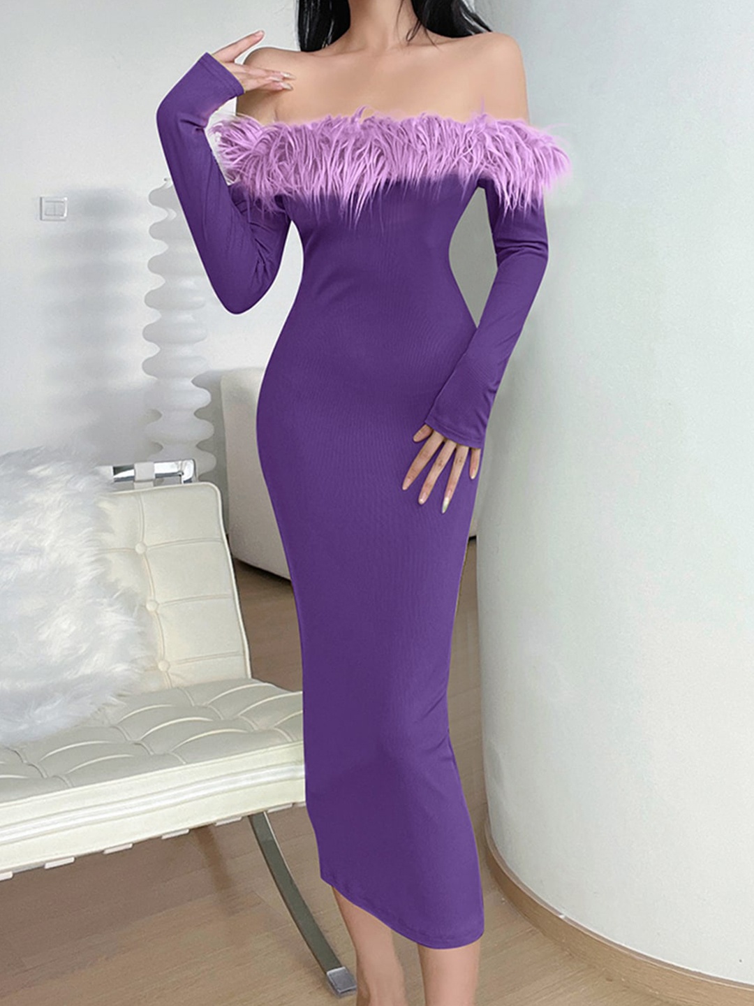 

StyleCast Off-Shoulder Furry Bodycon Dress, Purple