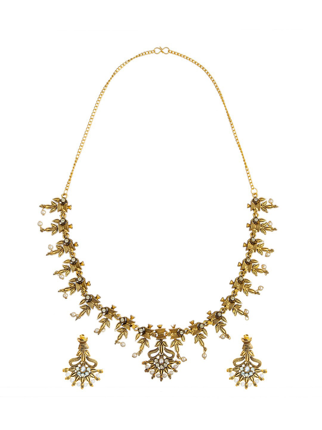 

Shining Jewel - By Shivansh Gold-Plated Floral AD Pearl Jewellery Set