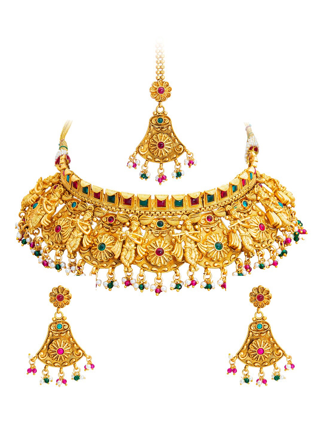 

Shining Jewel - By Shivansh Gold Plated Antique Choker Jewellery Set With Maangtikka