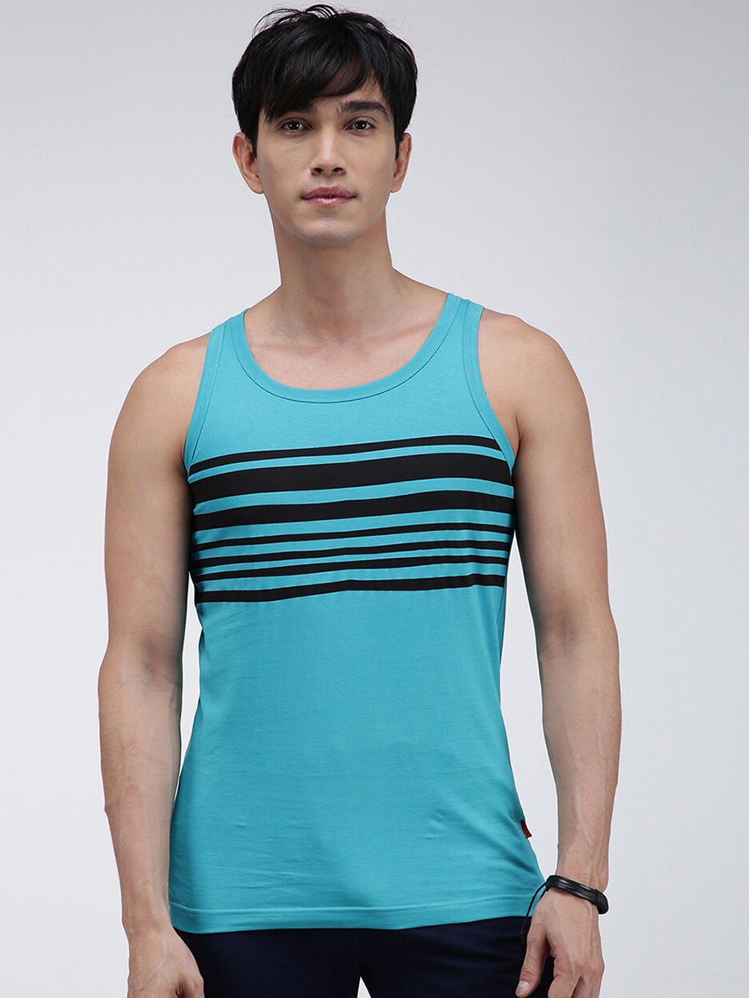 

Zoiro Striped Cotton Innerwear Gym Vests, Turquoise blue