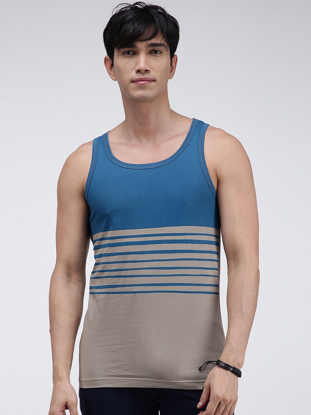 

Zoiro Striped Pure Cotton Bio-Polished Innerwear Basic Vest, Blue