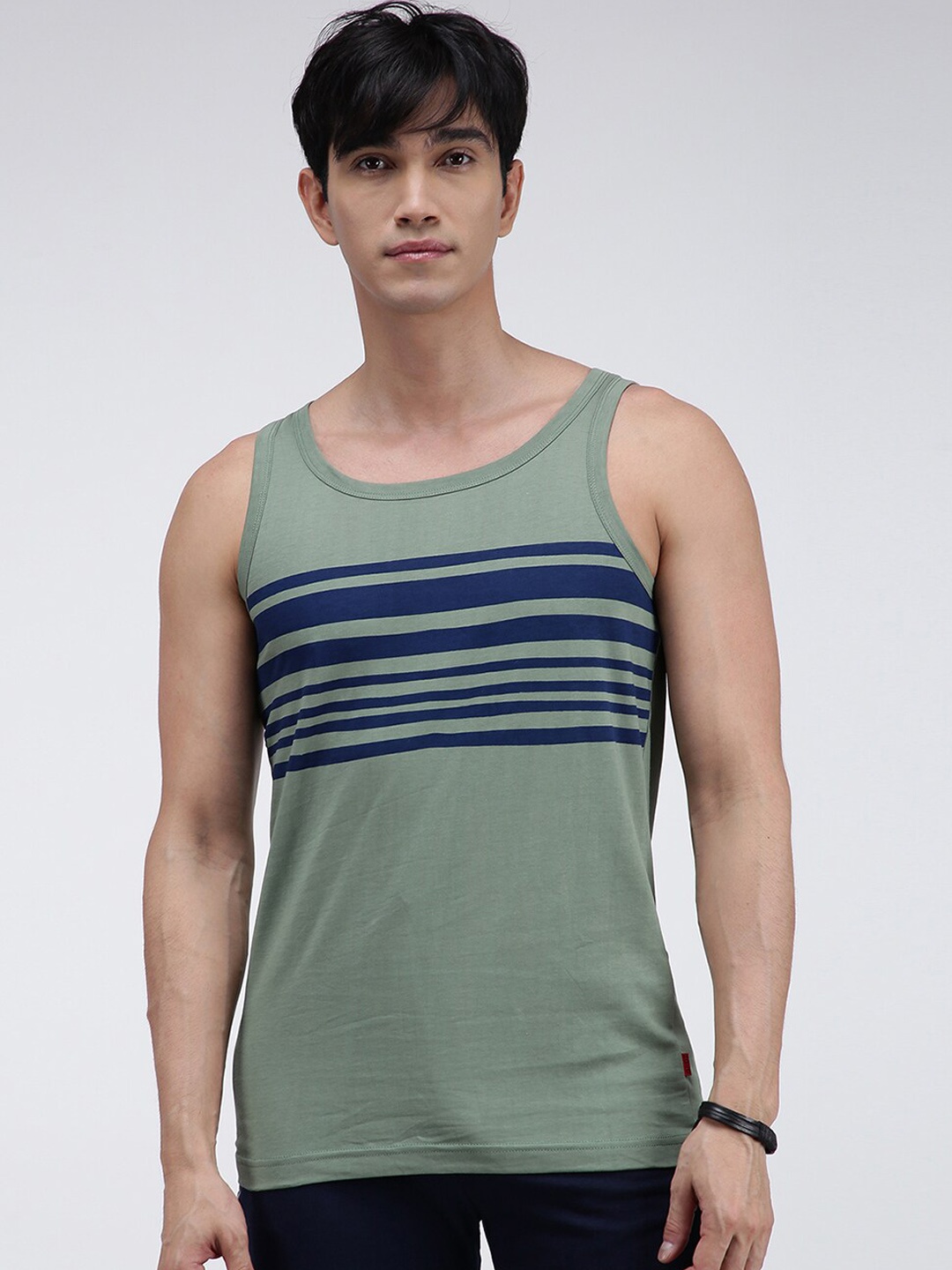 

Zoiro Striped Cotton Bio-Polished Innerwear Basic Vest, Green