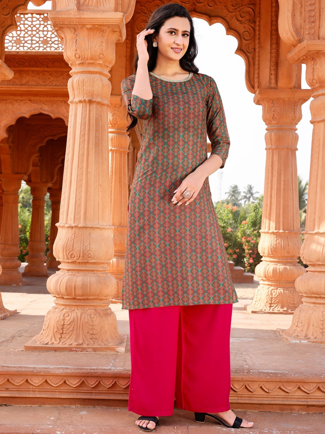 

Tikhi Imli Ethnic Motifs Printed Straight Kurta, Green