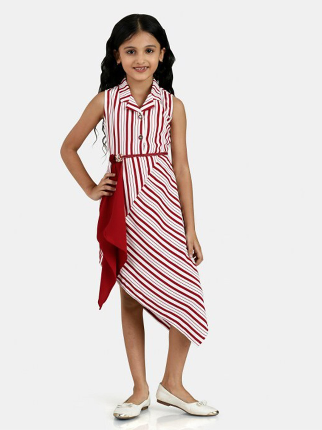 

Peppermint Girls Striped A-Line Dress, Maroon