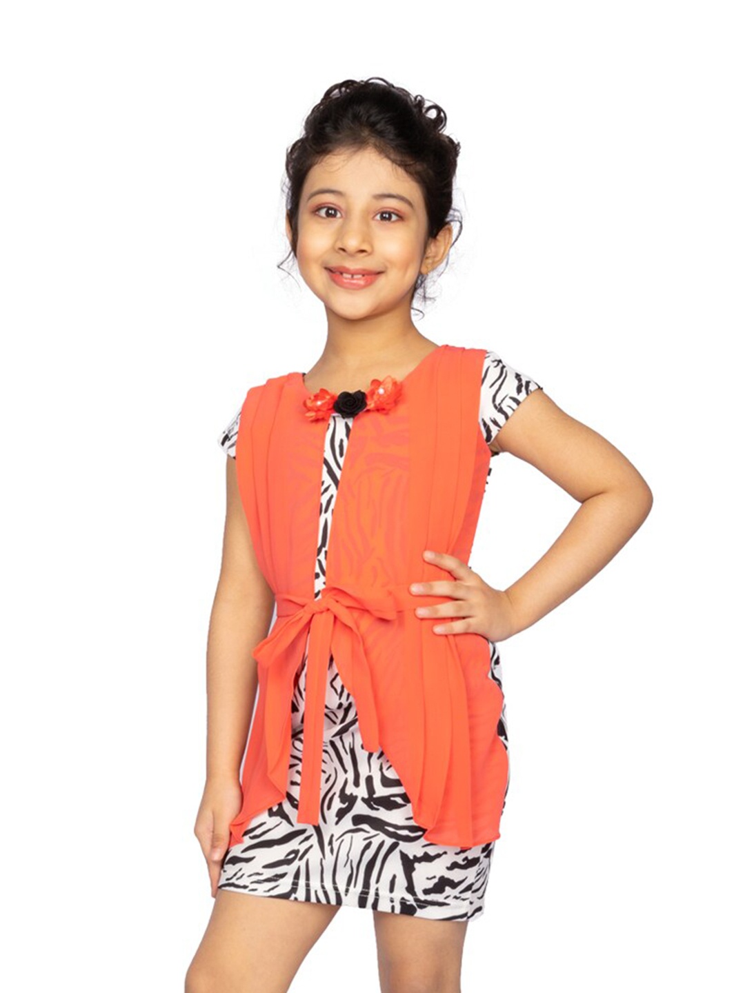 

Peppermint Girls Animal Printed Round Neck Pleated Sheath Dress, Peach