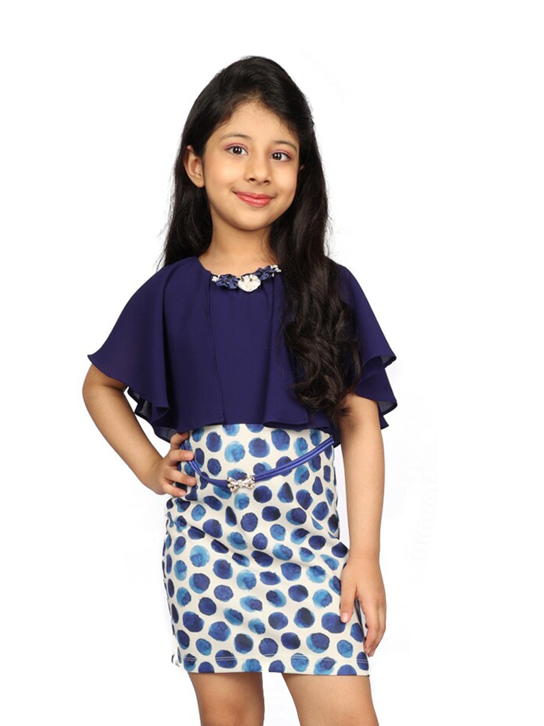

Peppermint Girls Abstract Printed Flutter Sleeve Ruffled Sheath Dress, Navy blue