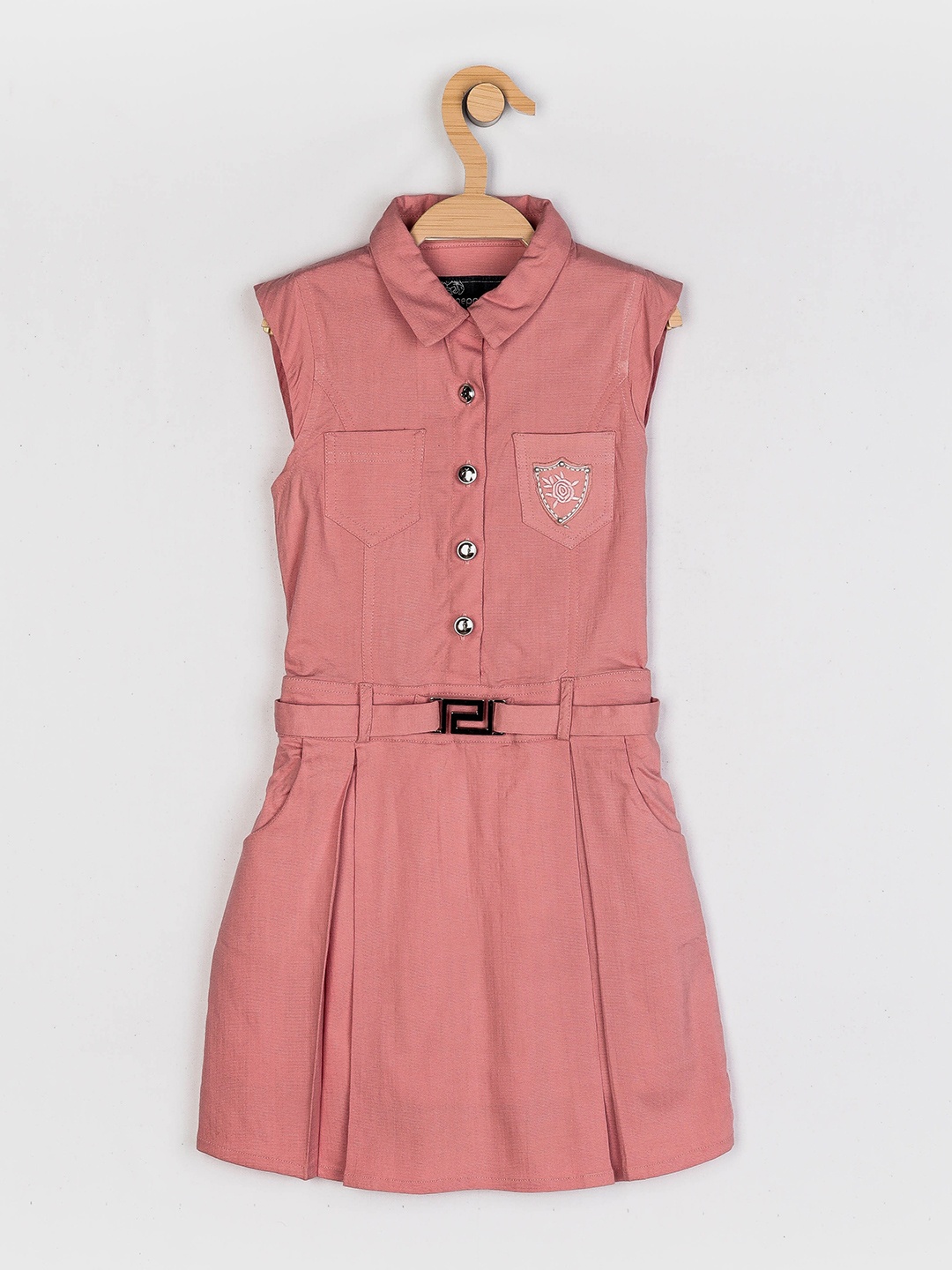 

Peppermint Girls Shirt Collar Belted Shirt Dress, Mauve