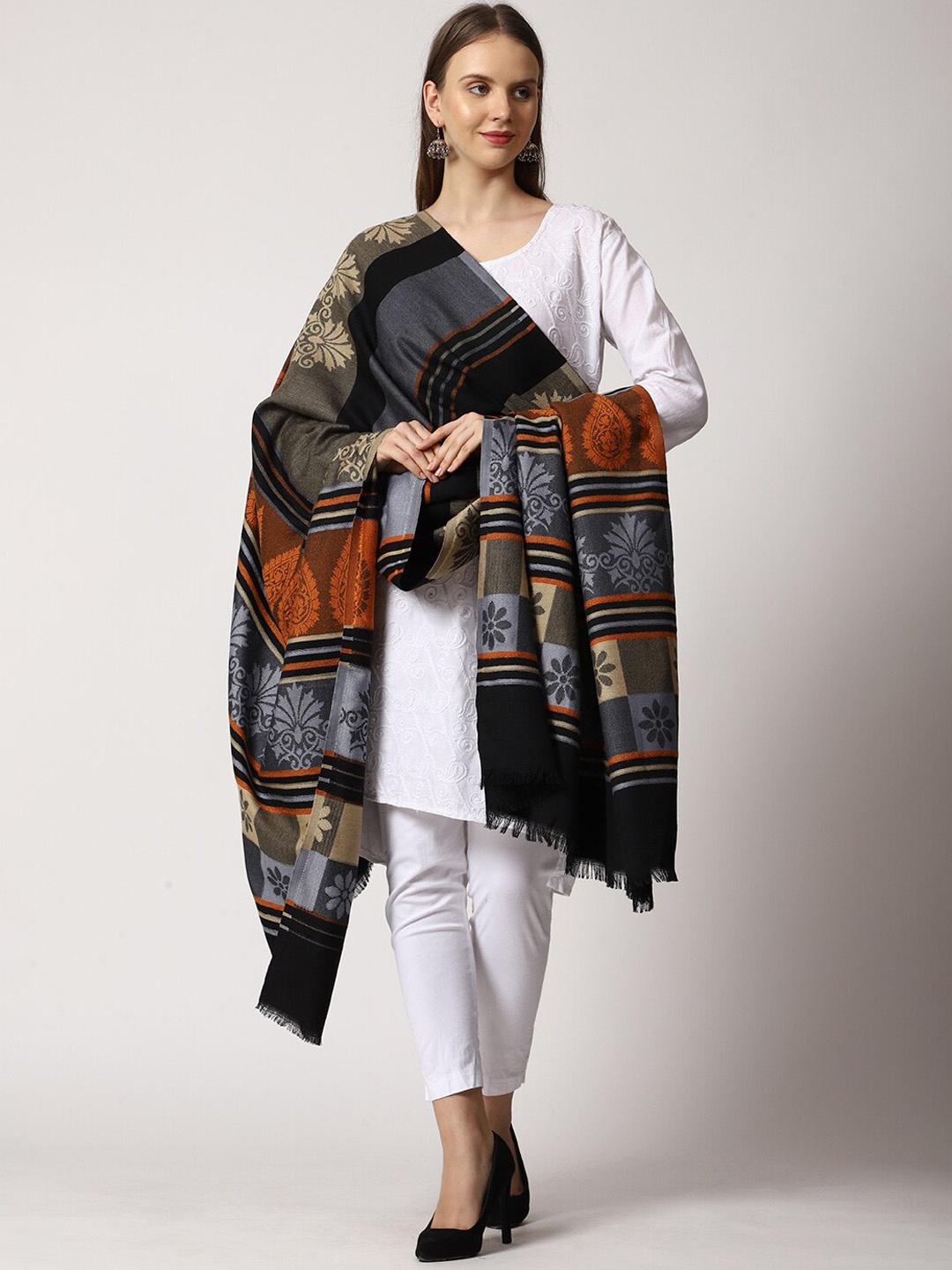 

SWI Stylish Abstract Woven Designed Woolen Shawl, Black