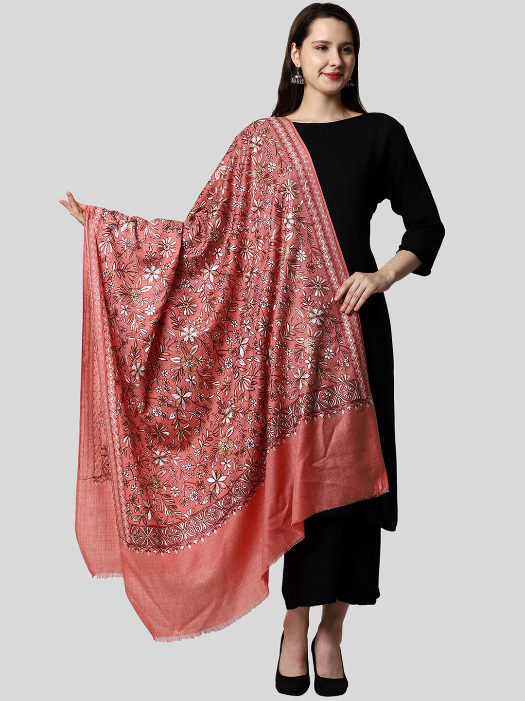 

SWI Stylish Women Ethnic Motifs Embroidered Shawl, Pink