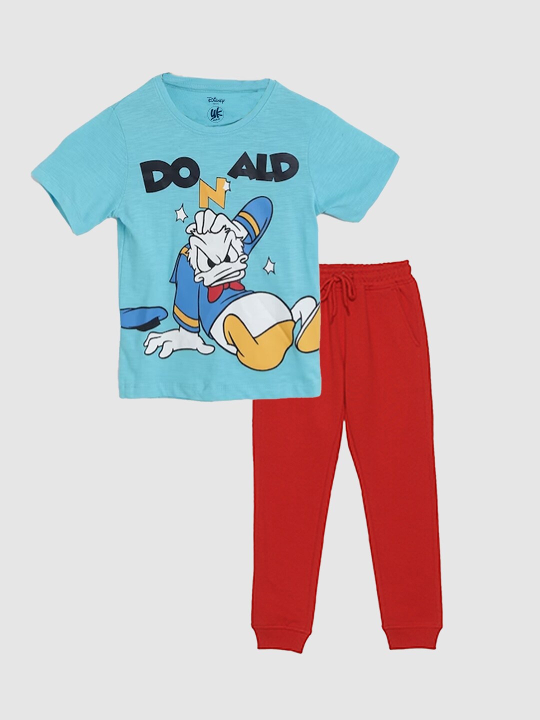 

YK Disney Boys Donald Duck Printed Pure Cotton T-shirt With Trousers Clothing Set, Blue