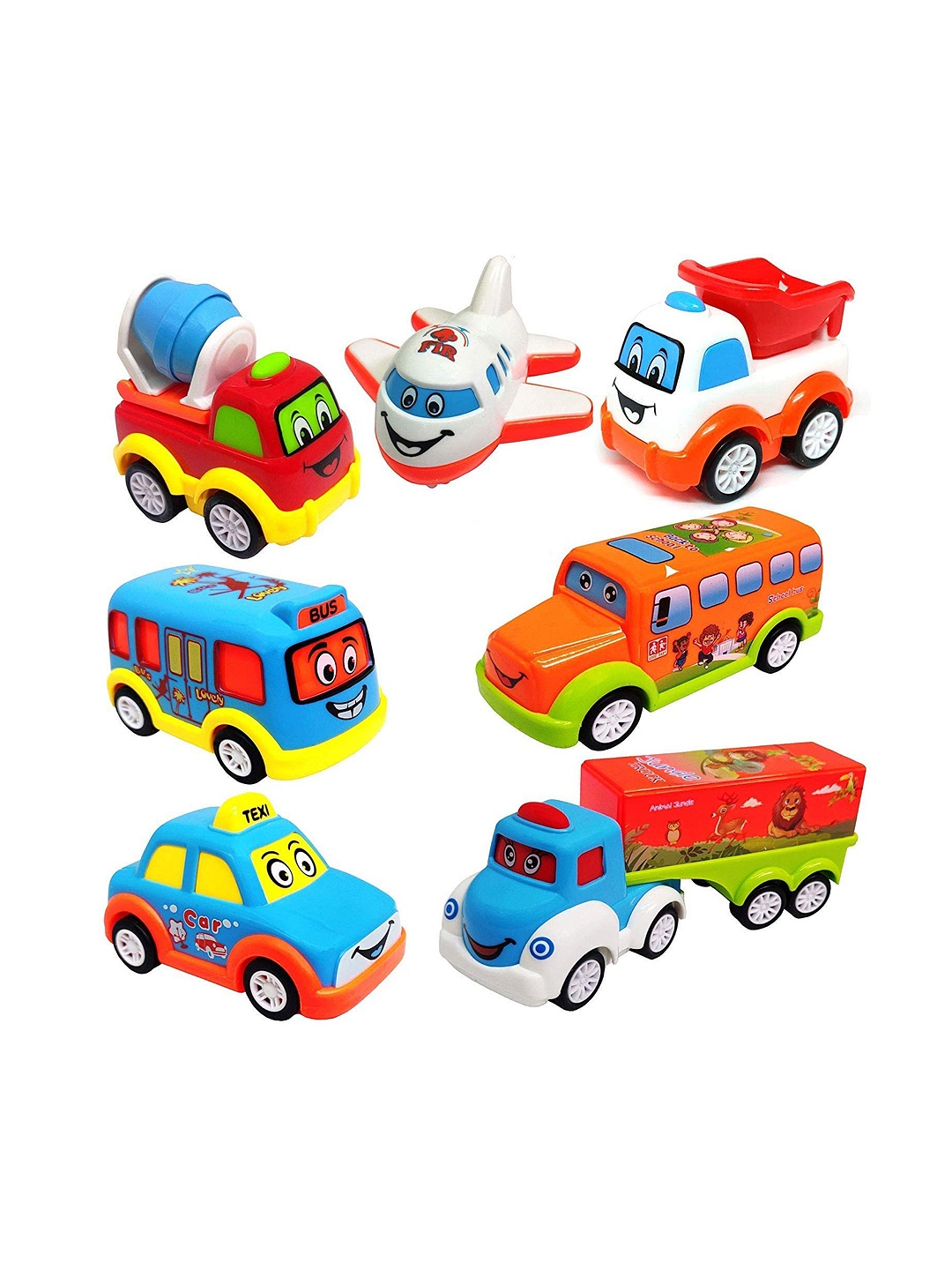 

Storio Unbreakable Set of 7 Pull Back & Push and Go Crawling Toys Vehicles, Multi