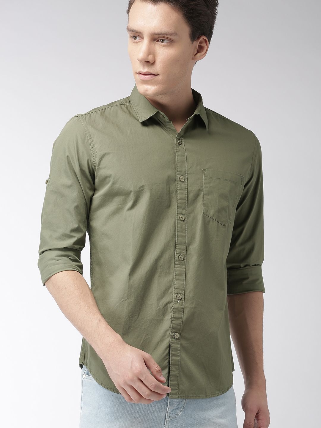 

HIGHLANDER Men Olive Green Slim Fit Solid Casual Shirt