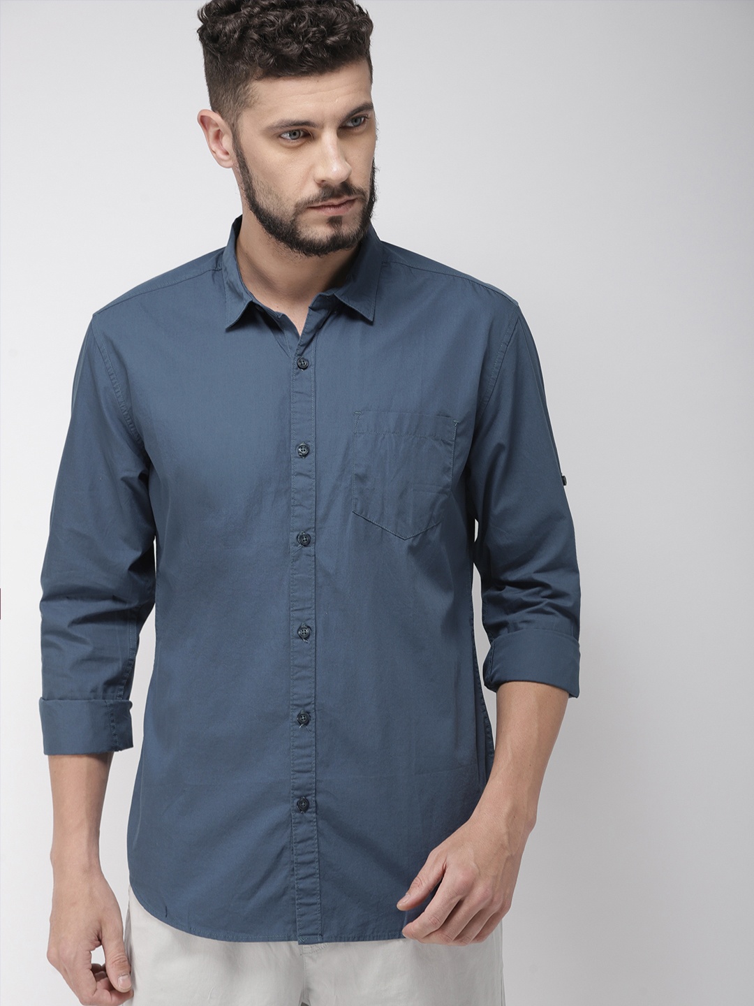 

HIGHLANDER Men Blue Slim Fit Solid Casual Shirt