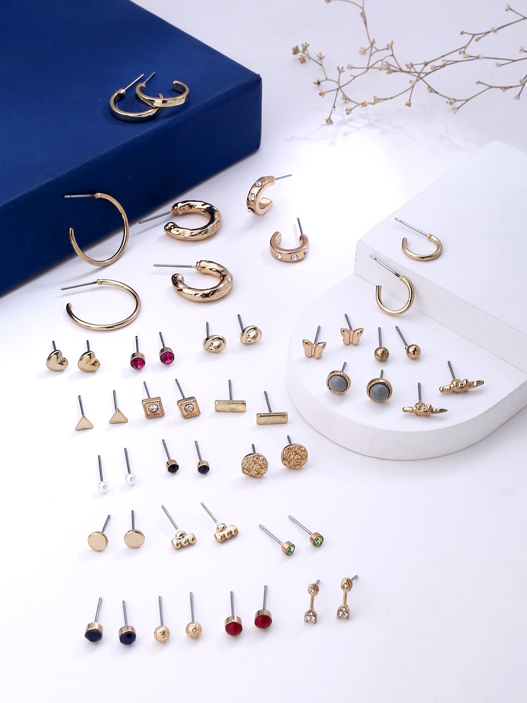 

Yellow Chimes Set of 24 Gold Plated Contemporary Studs Earrings